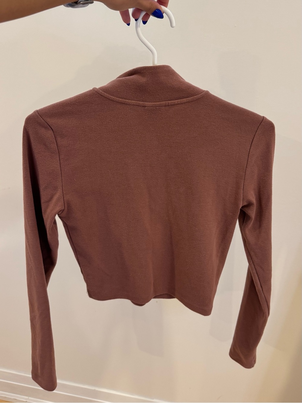 Cropped Mock Neck Half-Zip Long Sleeve Top - Picture 3 of 3